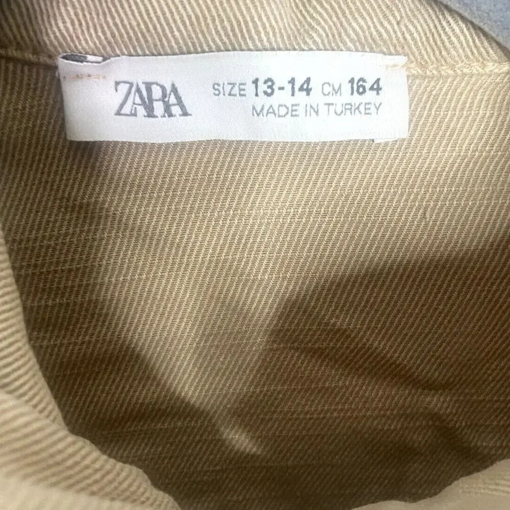 Zara Junior Cuffed Jumpsuit Belted Long Sleeve Pockets One piece 13-14 Tan Beige